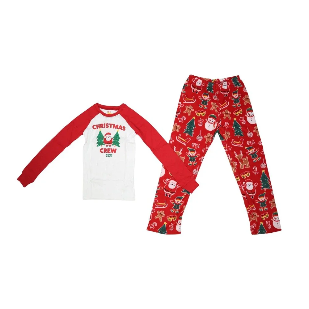 PJ Place Pajama Set Kids 10-12 Red Christmas Crew 2022 Santa Print Top Pants
